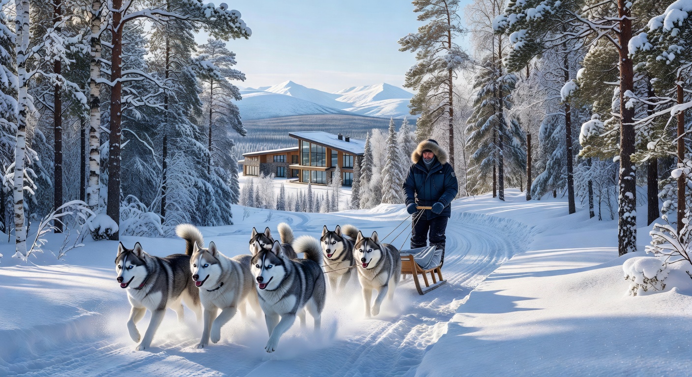 A thrilling husky safari through a snow-covered forest